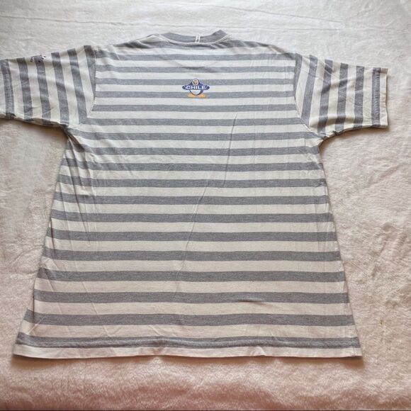 Chile Tees Gray White Striped Short  Sleeve Tee Size Large - Picture 2 of 10
